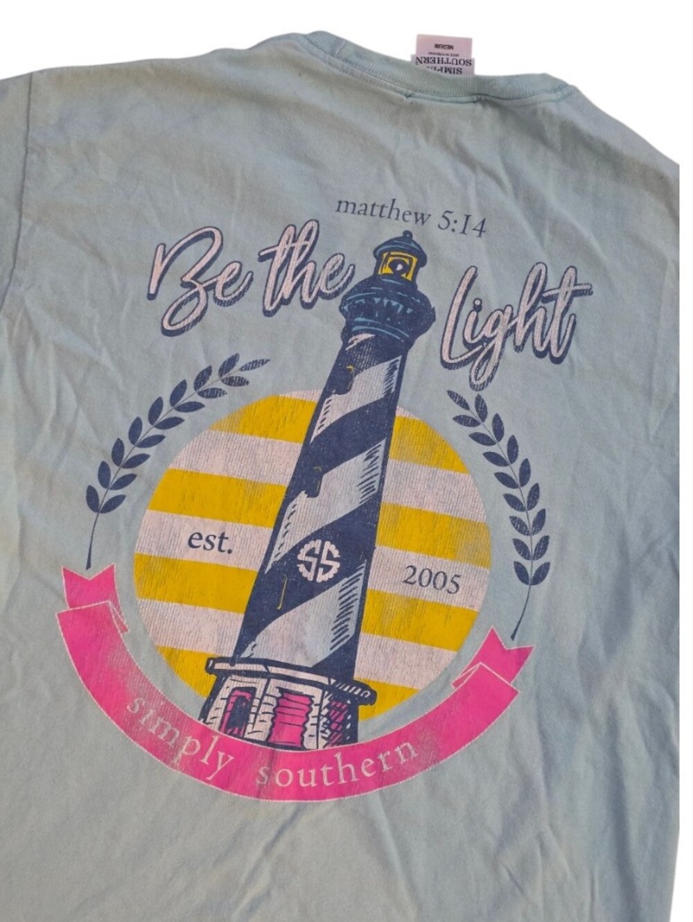 Simply Southern Sea the Coast Lighthouse Graphic Tee Aqua Blue Short Sleeve Tee - Picture 6 of 6